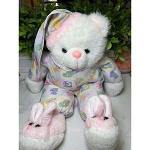 VTG Bedtime‎ Teddy Bear In  Pajamas And Bunny  Slippers ABC Plush Soft Body